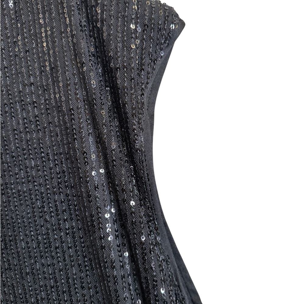 Black Sequin Cap-Sleeve Women's Top - Picture 2 of 5